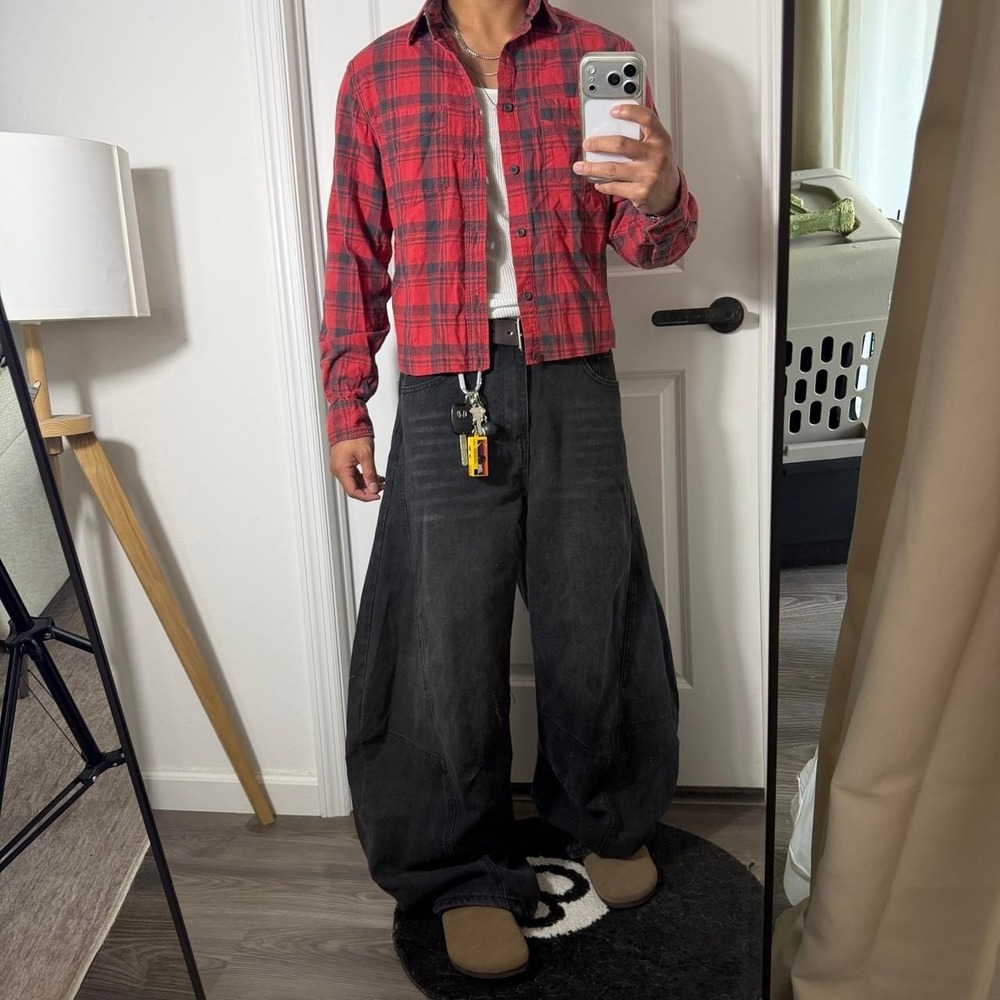 y2k vintage picnic cropped button up shirt flannel